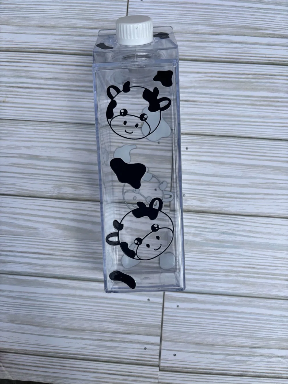 Clear Small Pet Water Bottle with Black Cow Print